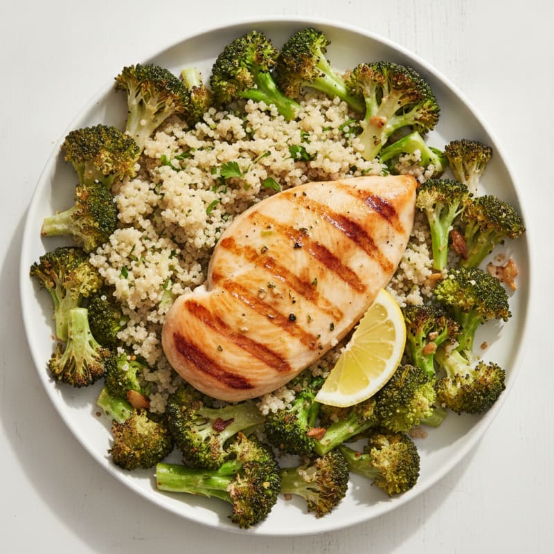 Grilled Chicken Breast with Quinoa and Roasted Broccoli