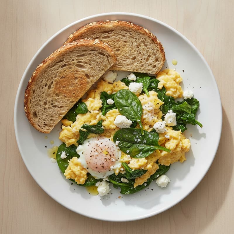 Eggs with Sautéed Greens and Feta