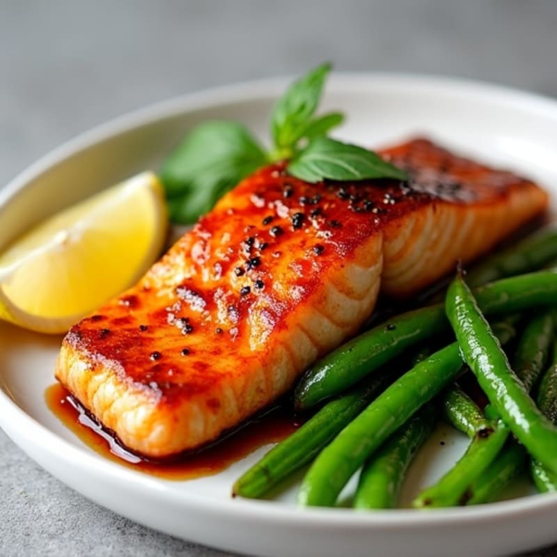 Crispy Teriyaki Glazed Salmon with Roasted Green Beans