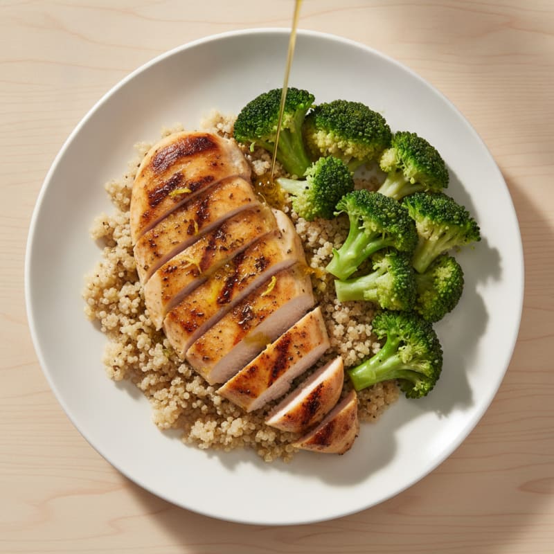 Grilled Chicken Breast with Quinoa and Steamed Broccoli
