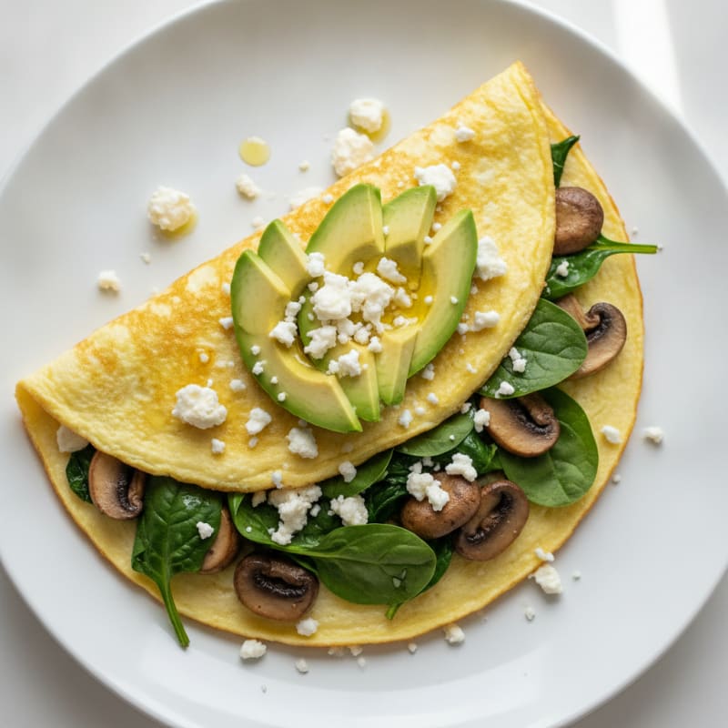 Egg White Spinach Omelette with Sautéed Mushrooms and Feta