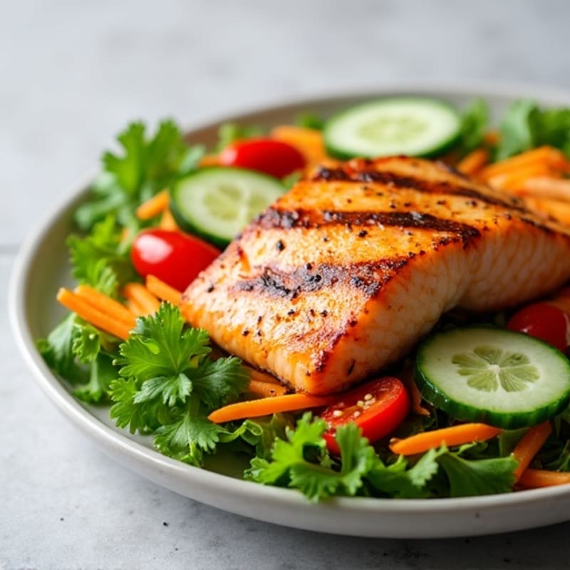 Grilled Salmon Salad with Crunchy Vegetables