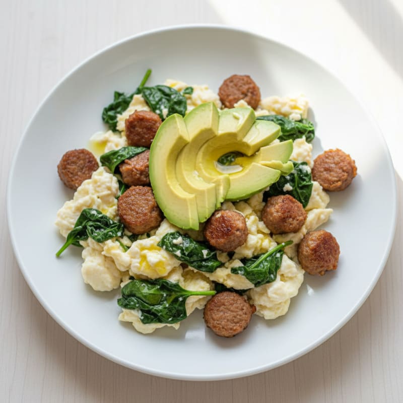 Egg White and Spinach Scramble with Turkey Sausage