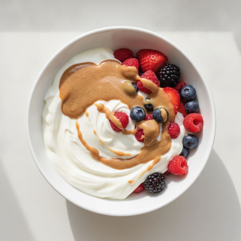 Greek Yogurt Protein Parfait with Mixed Berries and Almond Butter