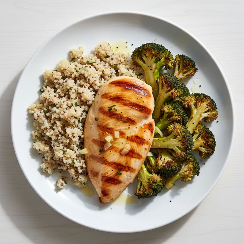 Grilled Chicken Breast with Quinoa and Roasted Broccoli