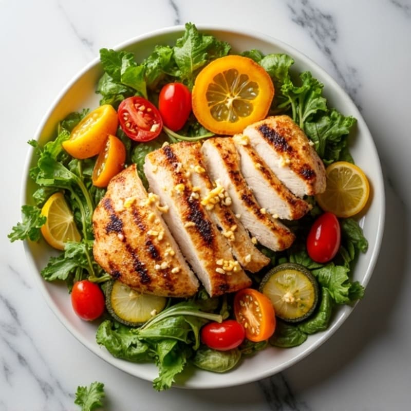 Grilled Chicken and Roasted Veggie Salad with Shredded Cheese