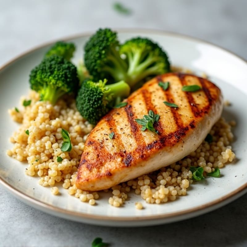 Grilled Chicken Breast with Roasted Broccoli and Quinoa