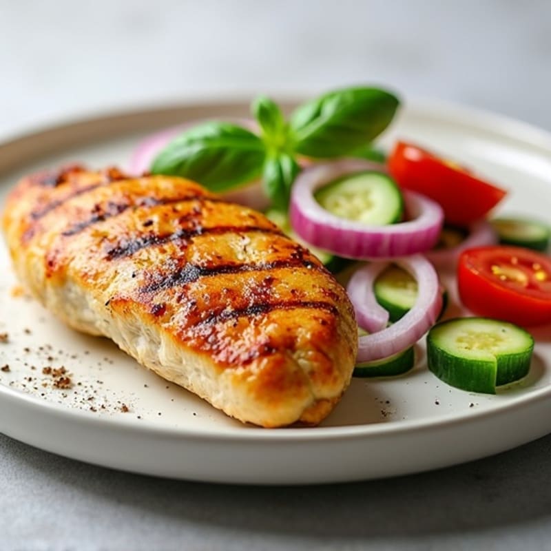 Grilled Chicken Breast with Crisp Cucumber Tomato Salad