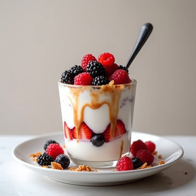 Greek Yogurt Protein Parfait with Mixed Berries and Almond Butter