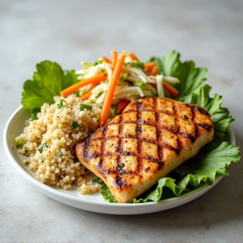 Grilled Chicken Breast with Crunchy Cabbage Slaw and Quinoa