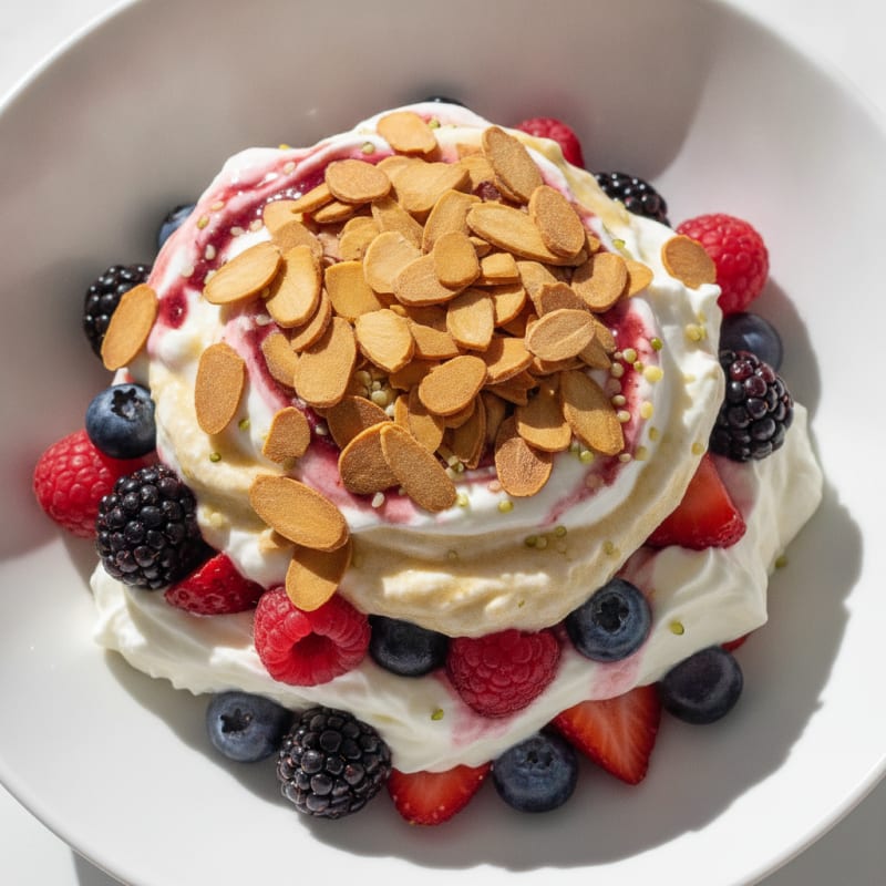 Greek Yogurt Protein Parfait with Mixed Berries and Almonds