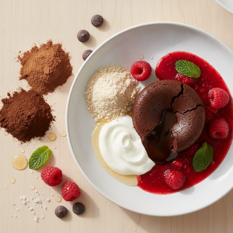 Chocolate Lava Cake with Raspberry Coulis