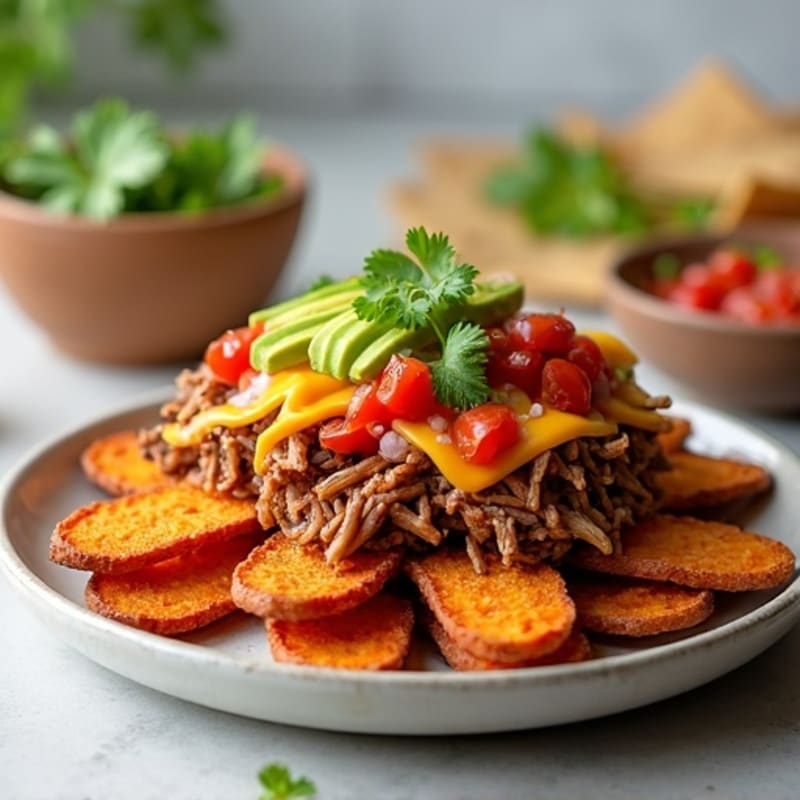 Crispy Sweet Potato Nachos with Smoky Pulled Pork