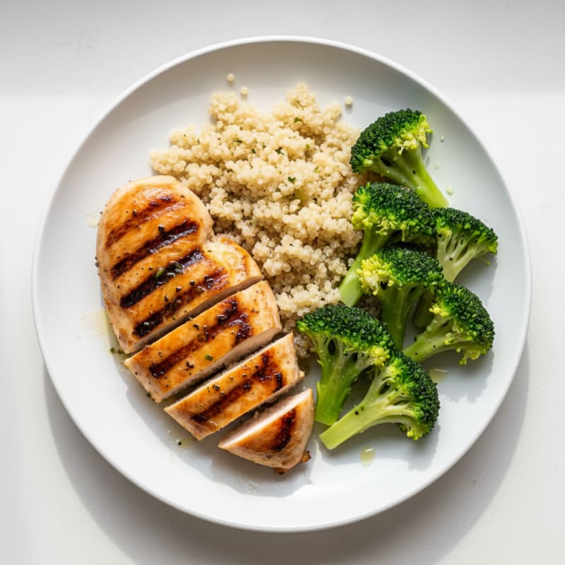Grilled Chicken Breast with Quinoa and Steamed Broccoli