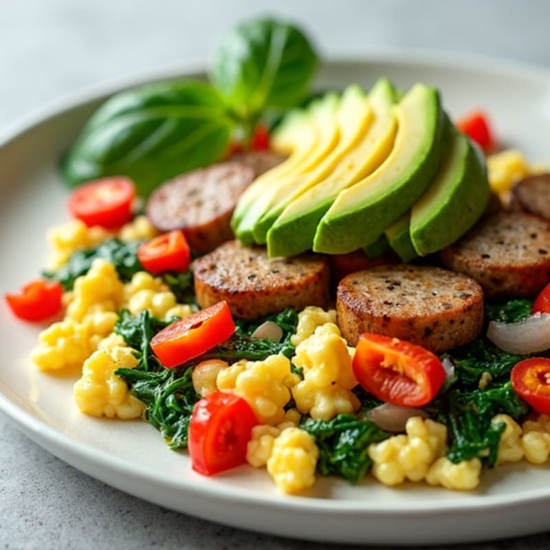 Egg White and Spinach Scramble with Turkey Sausage