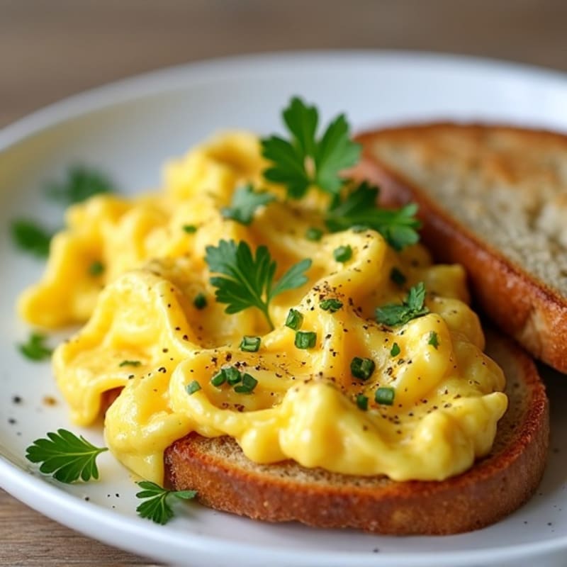 Fluffy Herb-Scrambled Eggs with Toasted Sourdough