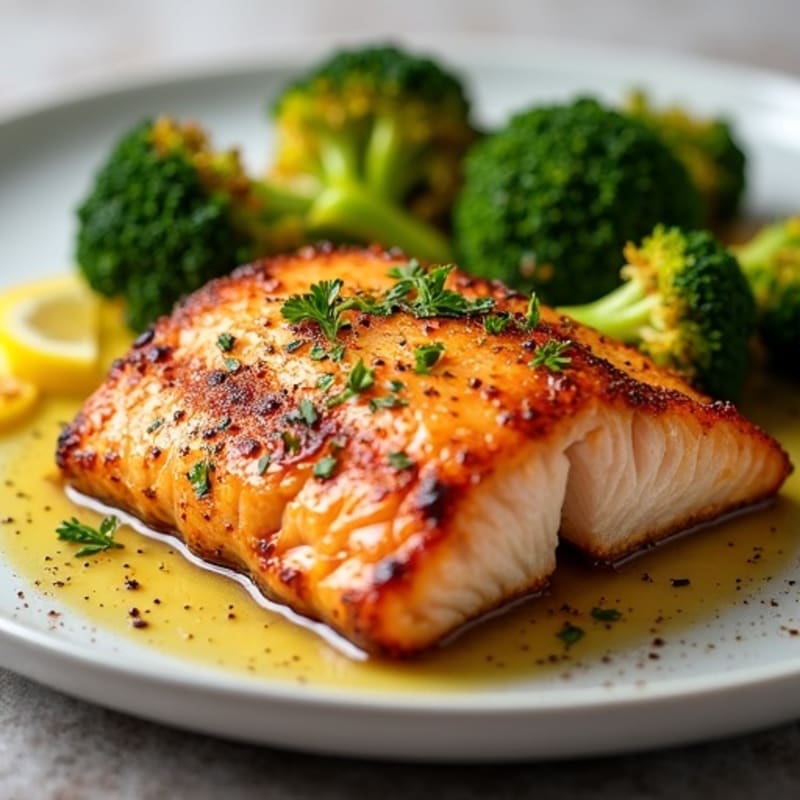 Crispy Pan-Seared Salmon with Roasted Lemon-Garlic Broccoli