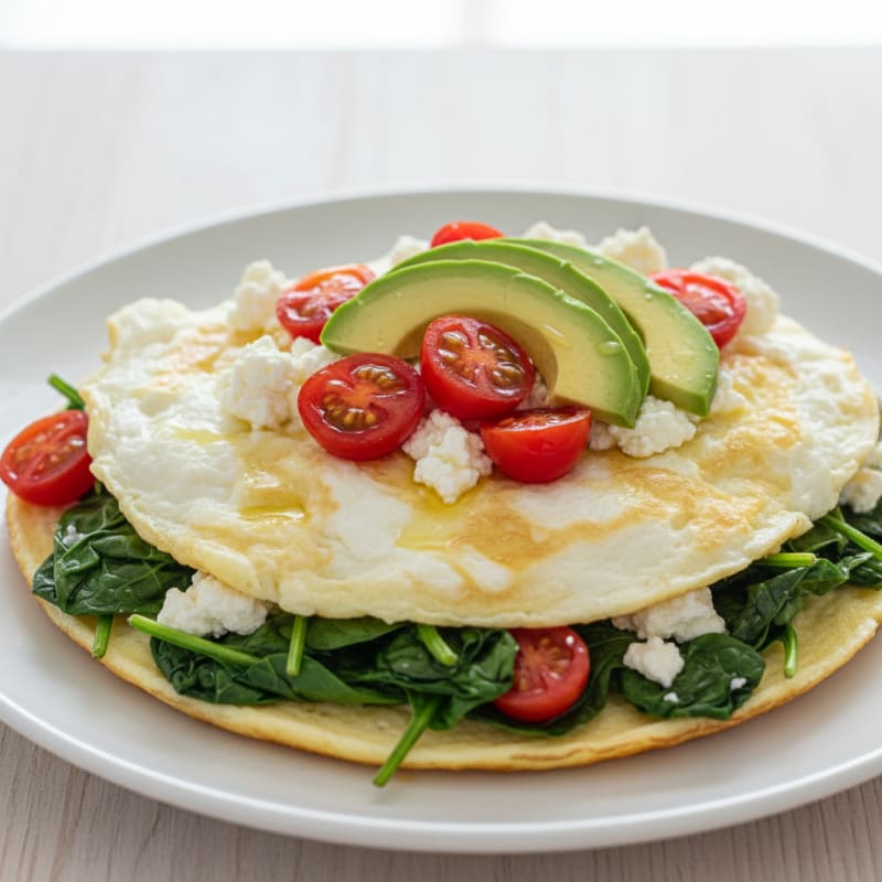 Egg White Spinach Omelette with Cottage Cheese and Tomatoes