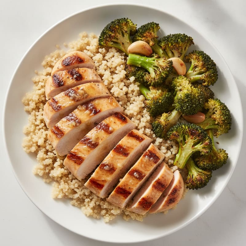 Grilled Chicken Breast with Quinoa and Roasted Broccoli