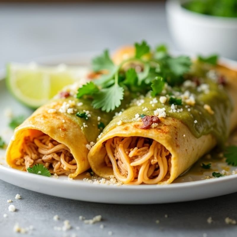 Salsa Verde Shredded Chicken Enchiladas