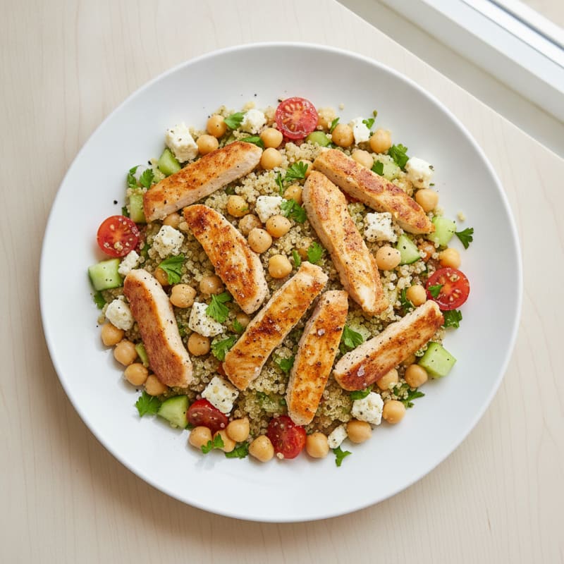 Chicken and Chickpea Feta Quinoa Salad