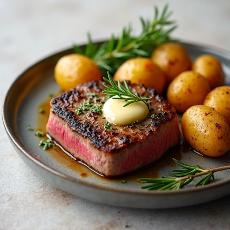 Herb-Garlic Butter Seared Steak with Roasted Baby Potatoes