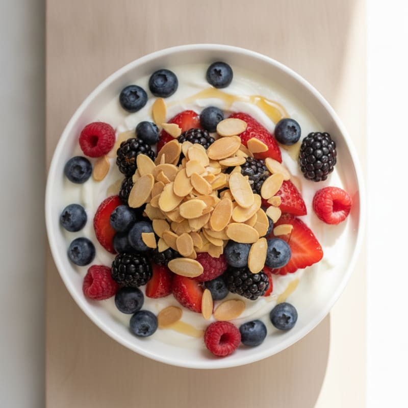 Greek Yogurt Protein Parfait with Mixed Berries and Almonds