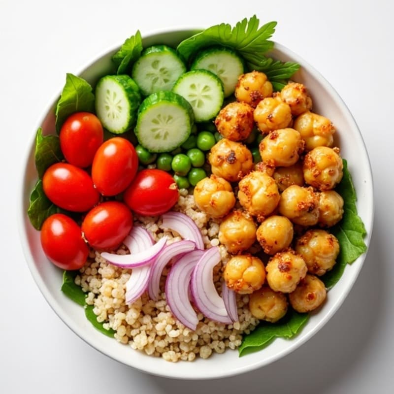 Crispy Roasted Chickpea and Fresh Vegetable Quinoa Bowl