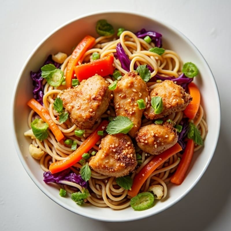 Crispy Chicken and Fresh Veggie Sesame Noodles