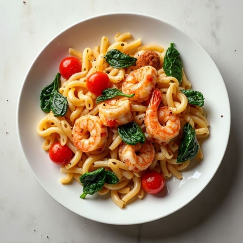 Spicy Creamy Chorizo Chicken and Shrimp Pasta