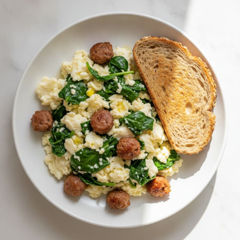 Scrambled Egg Whites with Spinach and Turkey Sausage