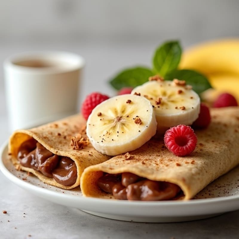 Soft Whole Wheat Crepes with Creamy Banana and Healthy Chocolate Hazelnut Filling