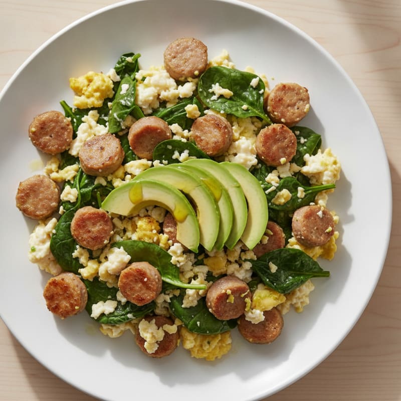 Egg White and Turkey Sausage Scramble with Spinach