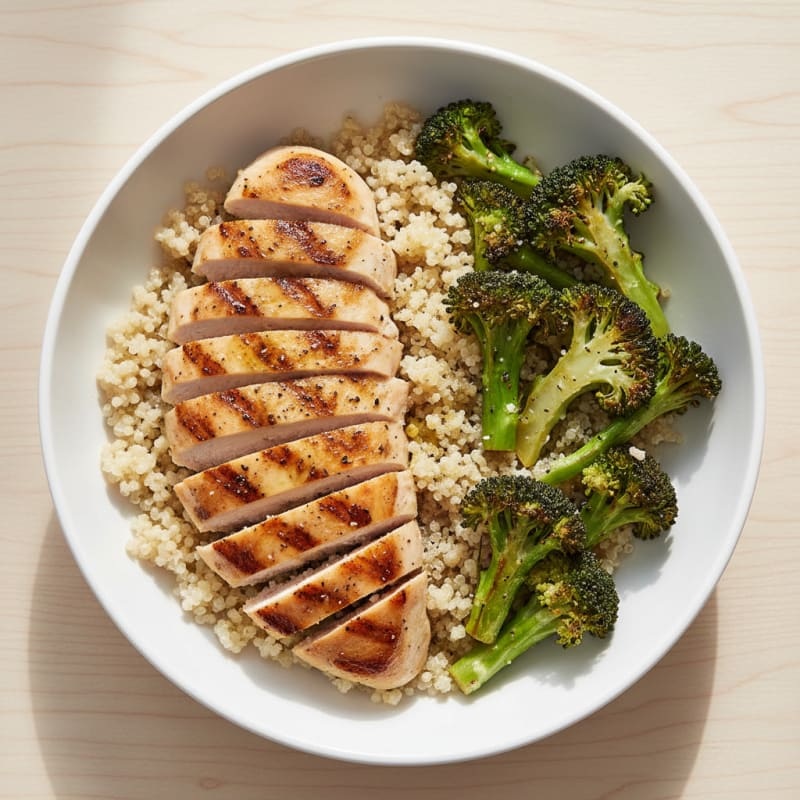 Grilled Chicken and Quinoa Bowl with Roasted Broccoli