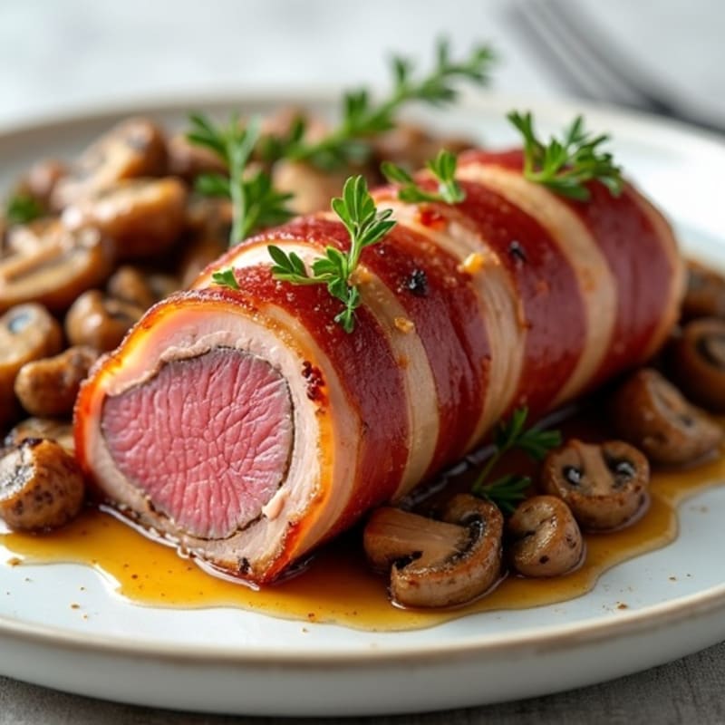 Crispy Prosciutto-Wrapped Beef Tenderloin with Savory Mushroom Duxelles