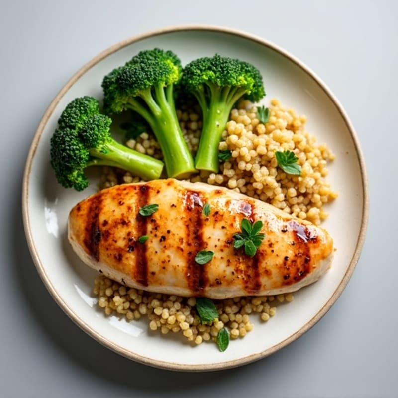 Grilled Chicken Breast with Quinoa and Steamed Broccoli