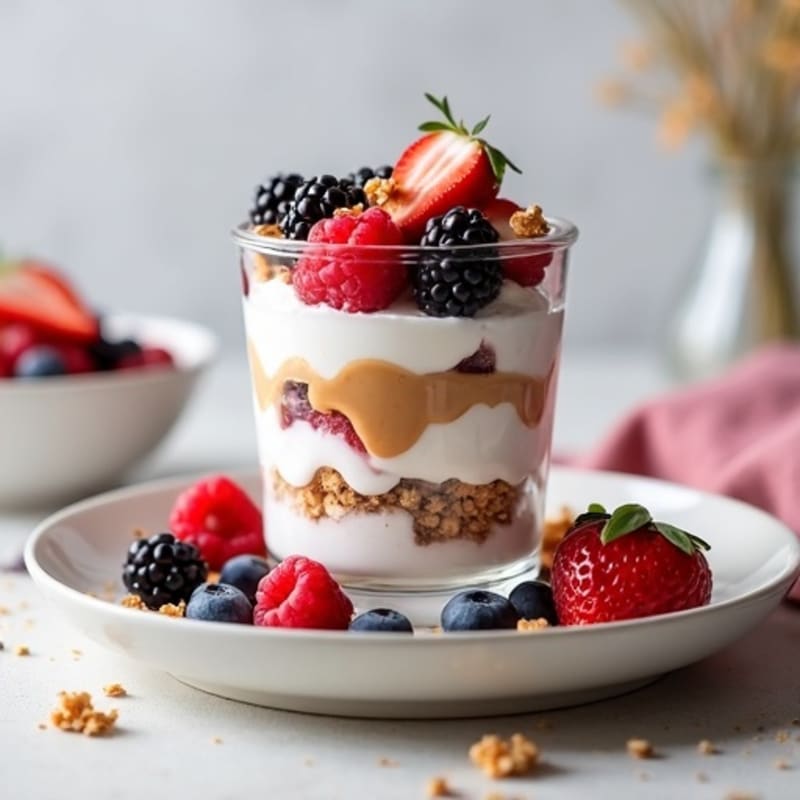 Greek Yogurt Protein Parfait with Mixed Berries and Almond Butter