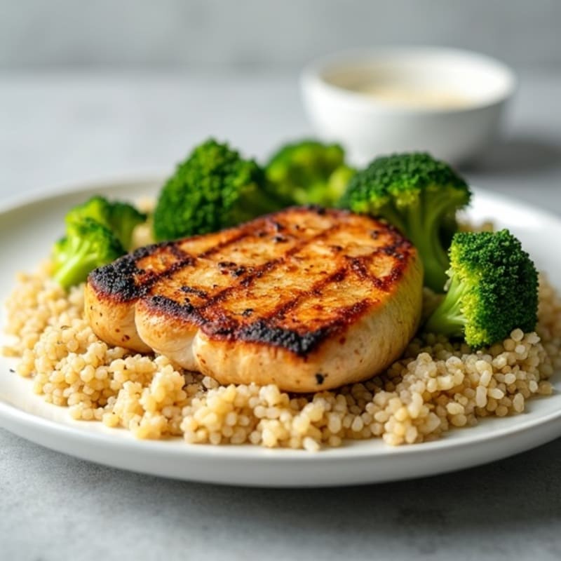 Grilled Chicken Breast with Steamed Broccoli and Quinoa