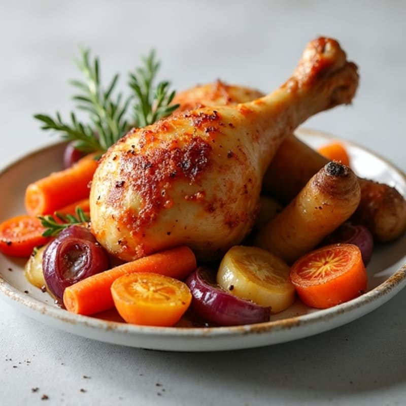 Crispy Baked Chicken Drumsticks with Roasted Root Vegetables