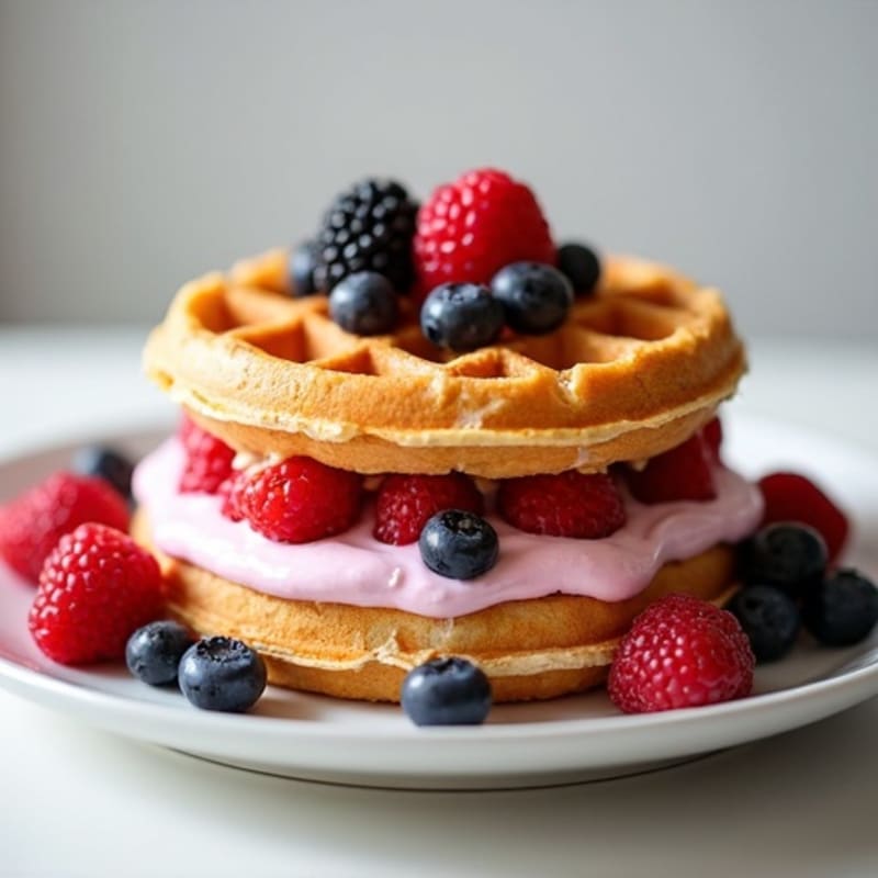 Crispy Protein Waffle Sandwiches with Creamy Berry Yogurt Filling