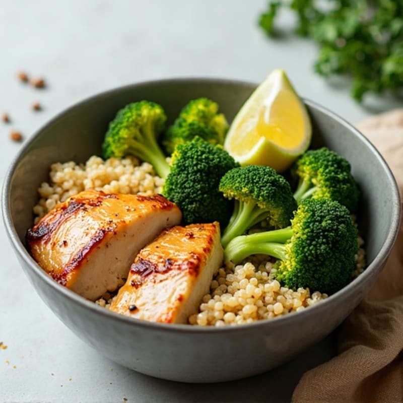 Grilled Chicken and Quinoa Bowl with Roasted Broccoli