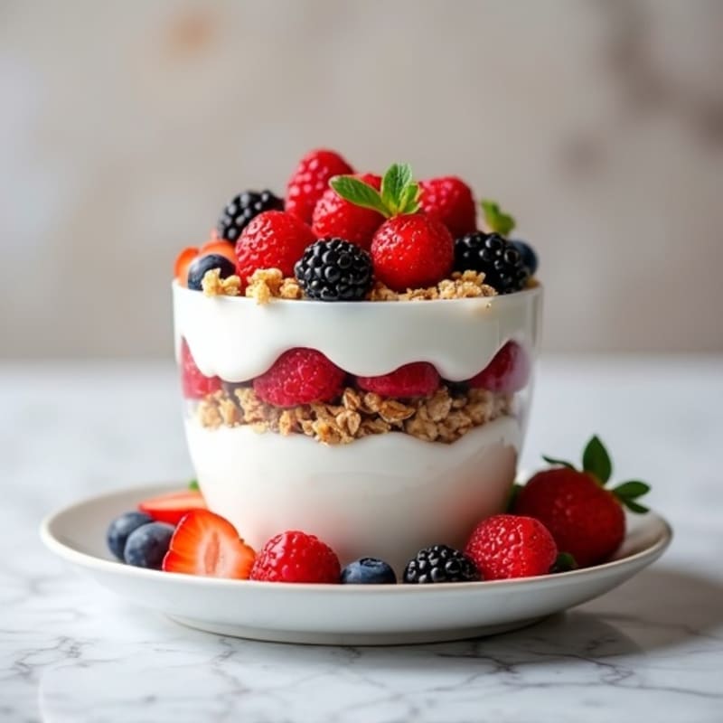 Creamy Greek Yogurt Parfait with Mixed Berries and Protein Granola