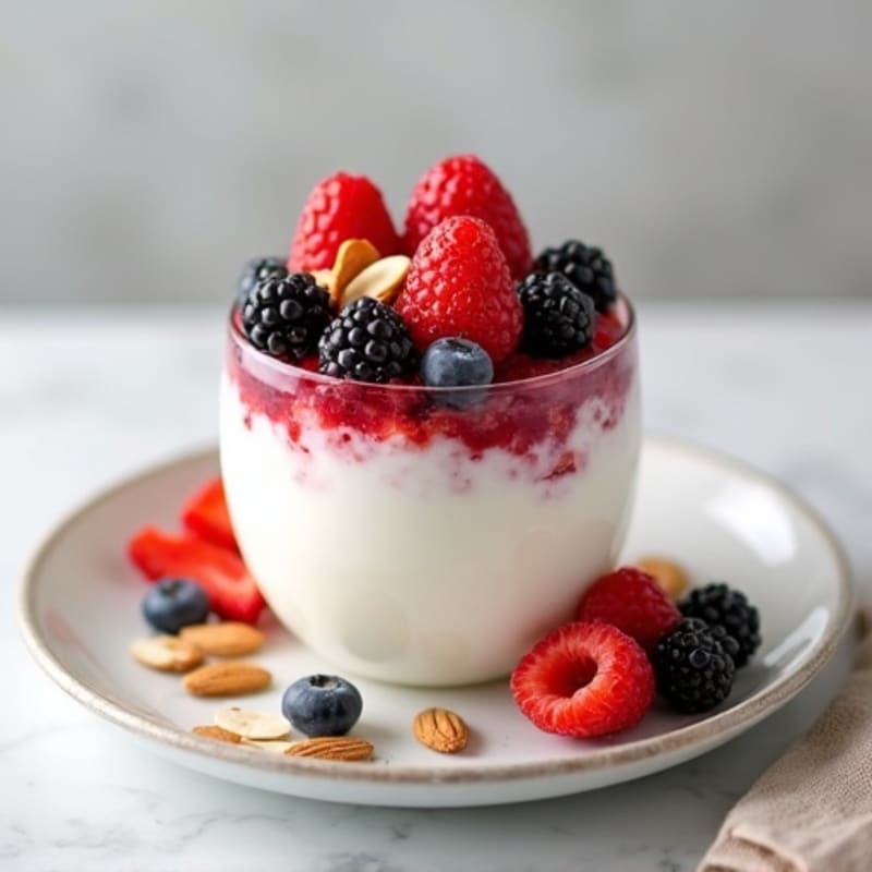 Greek Yogurt Protein Parfait with Mixed Berries and Almonds