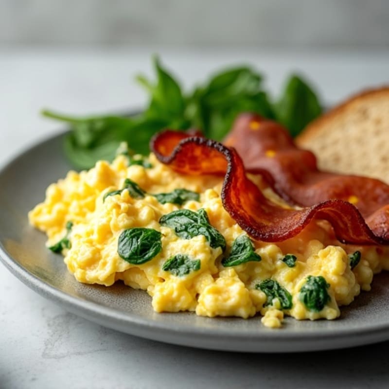 Egg White and Spinach Scramble with Turkey Bacon