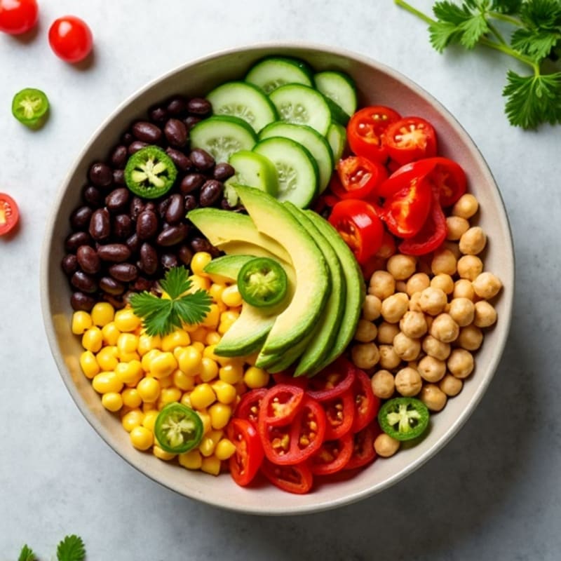 Vibrant Bean and Corn Bowl with Creamy Avocado and Crisp Cucumber