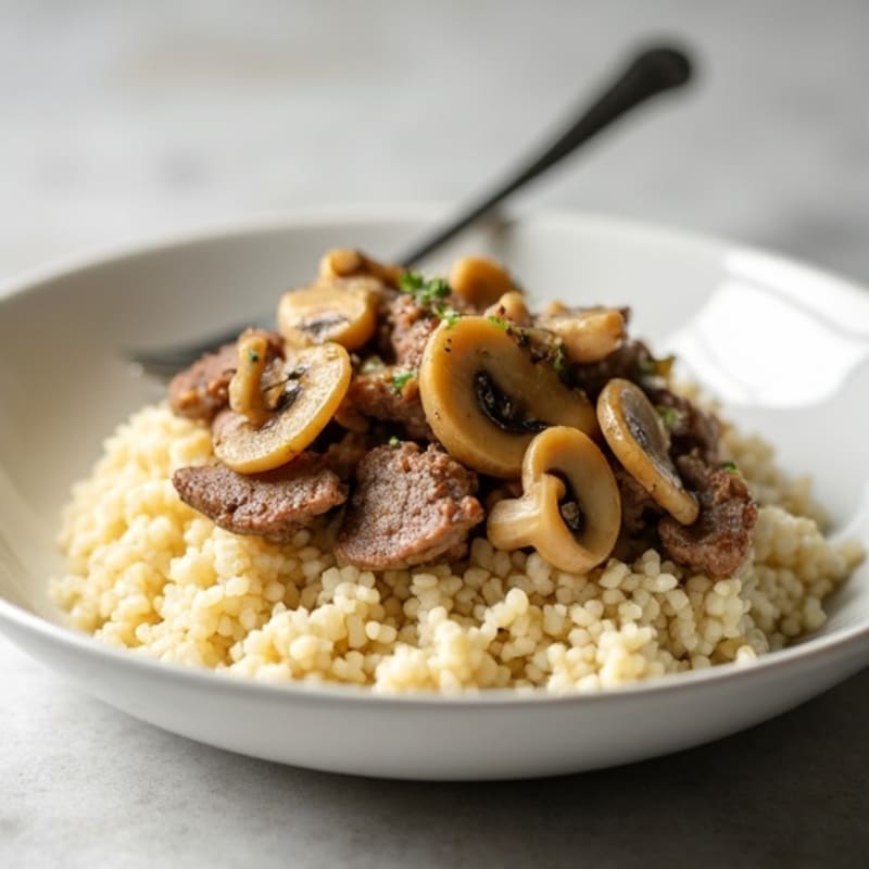 Creamy Mushroom Beef Stroganoff with Cauliflower Rice