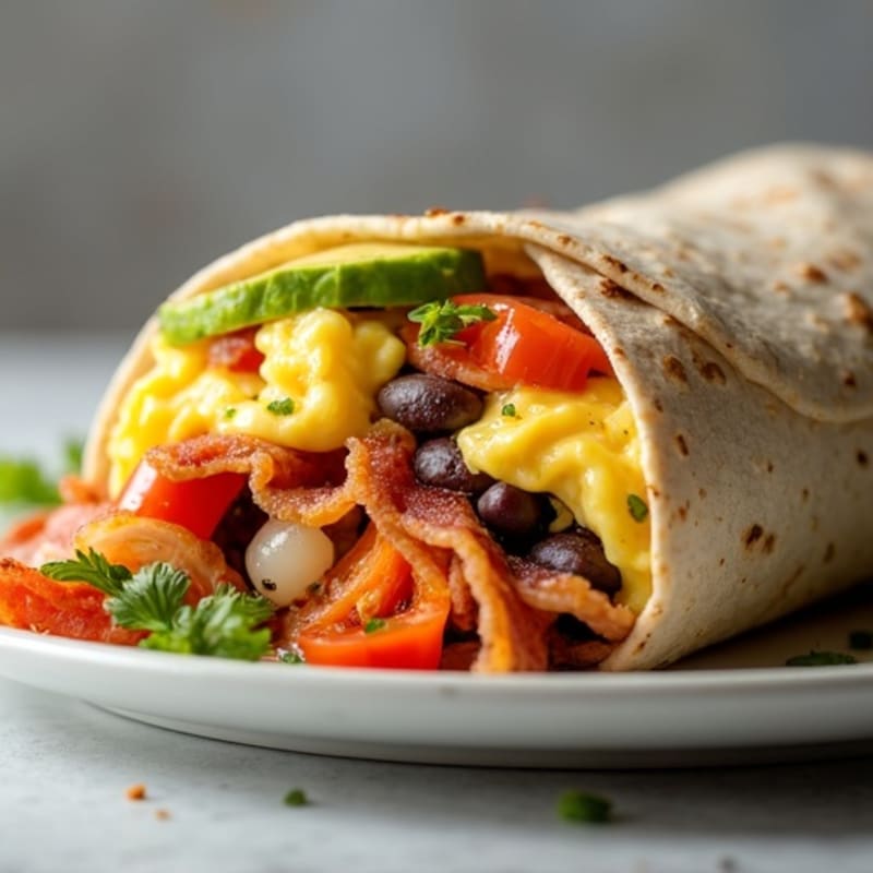 Crispy Turkey Bacon and Egg White Breakfast Burrito with Black Beans