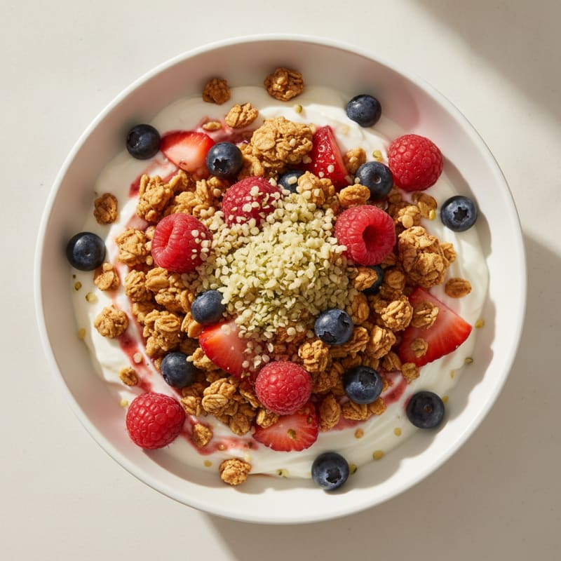 Greek Yogurt Parfait with Crunchy Granola and Mixed Berries