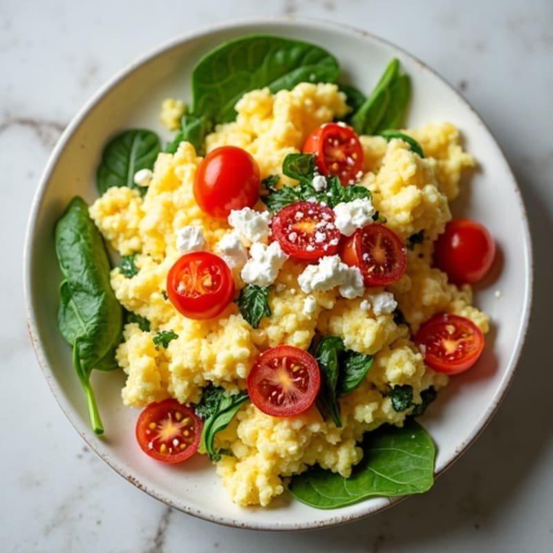 Fluffy Egg White Scramble with Fresh Spinach and Crumbled Feta