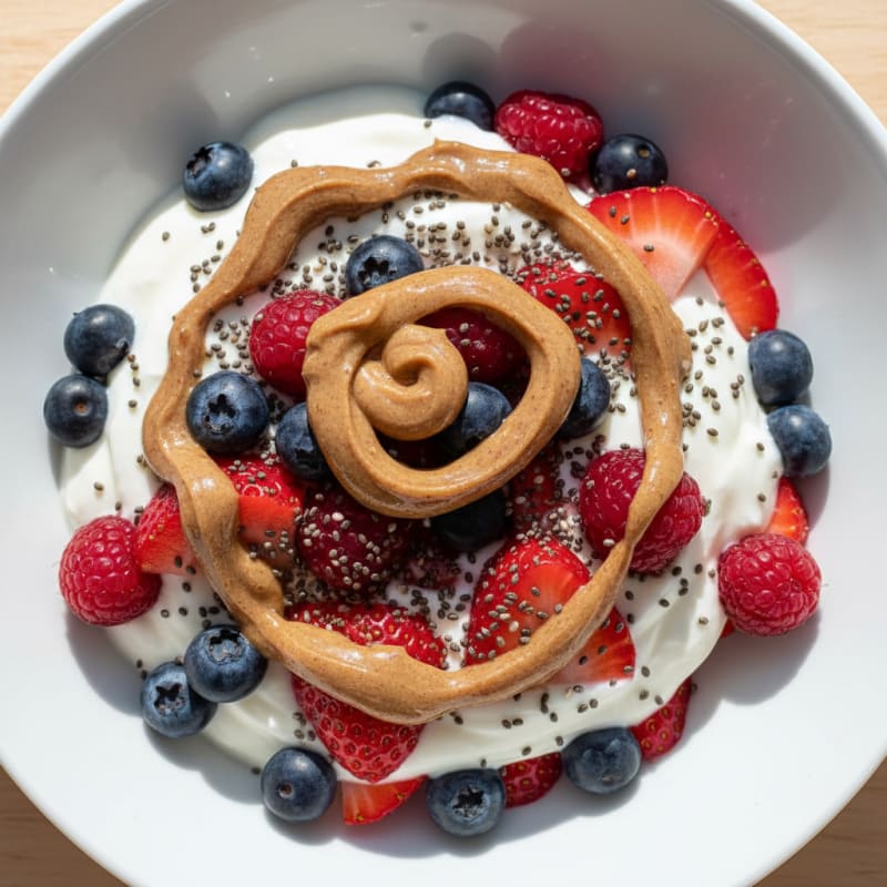 Greek Yogurt Parfait with Mixed Berries and Almond Butter